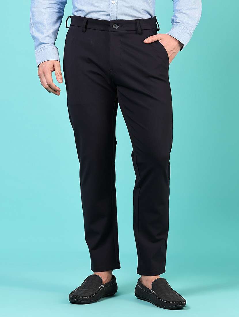 men mid rise solid flat front casual trouser