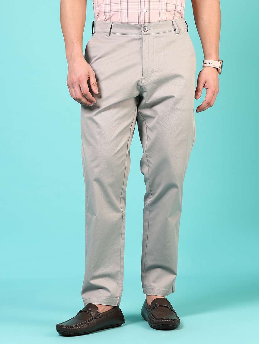 men mid rise solid flat front casual trouser - 21766286 - Zoom Image - 0