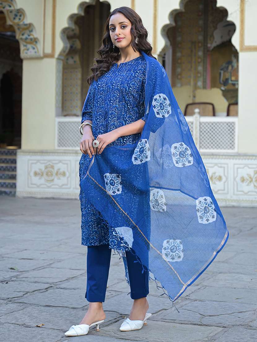women three quarter sleeve kurta pant with dupatta set