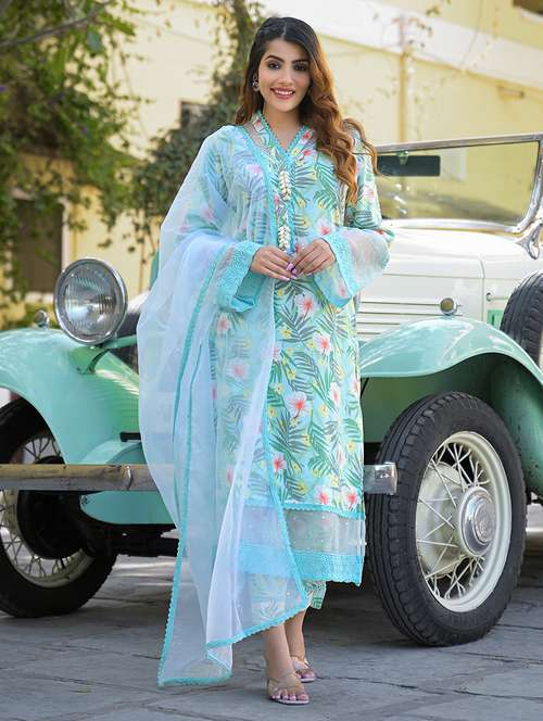 women three quarter sleeve kurta pant with dupatta set - 21766309 -  Standard Image - 0
