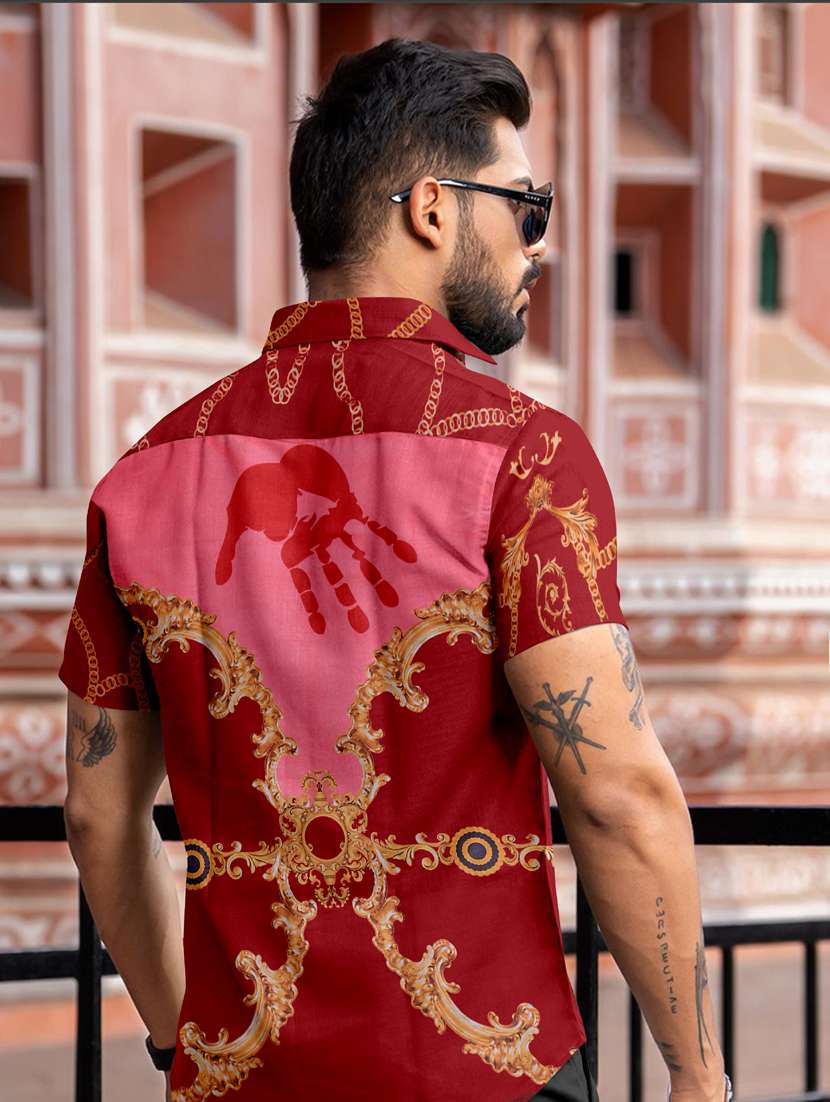 men printed short sleeve regular fit casual shirt - 21766318 -  Standard Image - 3