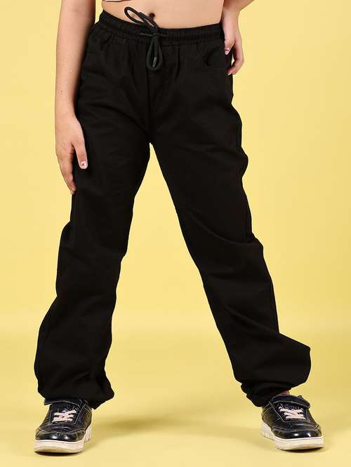 girls solid mid rise relaxed fit jogger