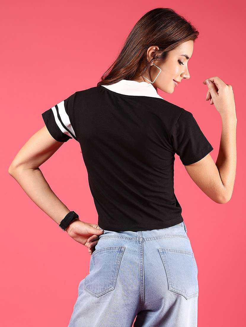 women graphic printed polo neck crop t-shirt - 21766449 -  Standard Image - 3