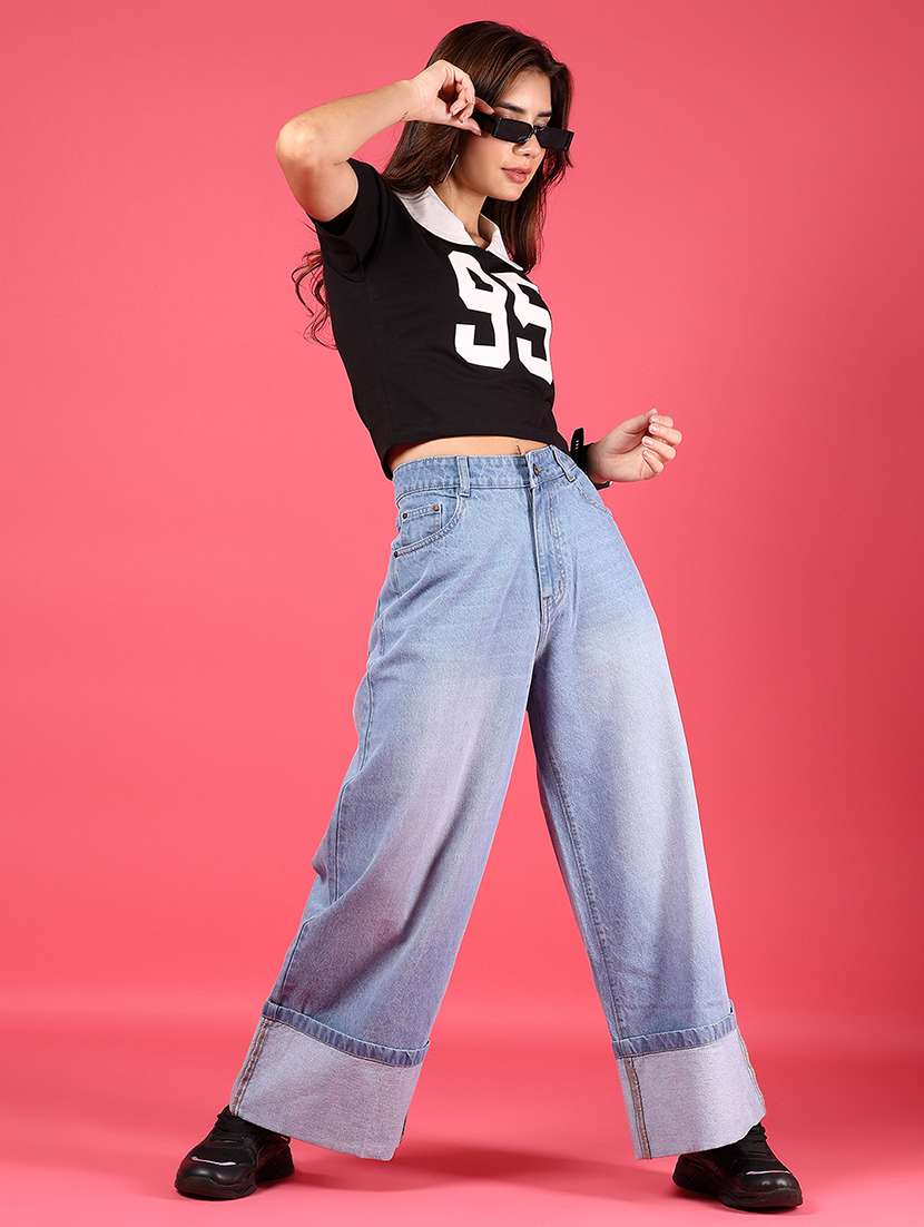 women graphic printed polo neck crop t-shirt - 21766449 -  Standard Image - 5