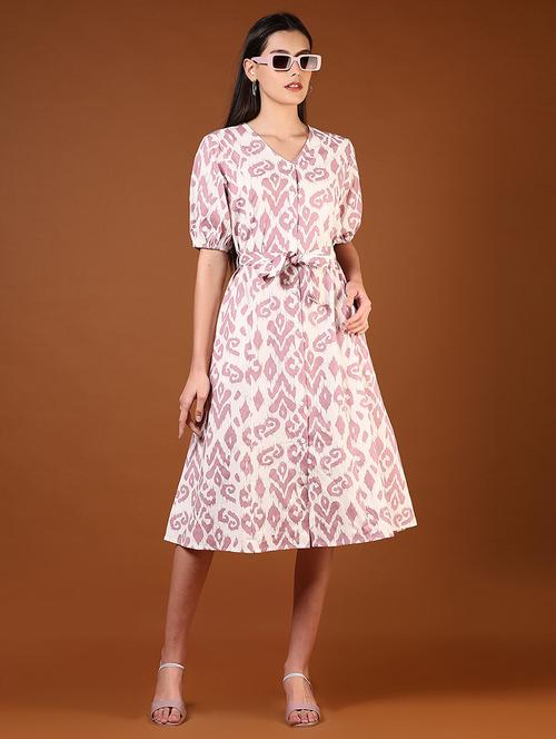 women printed puff sleeves a-line dress - 21766474 - Standard Image - 0