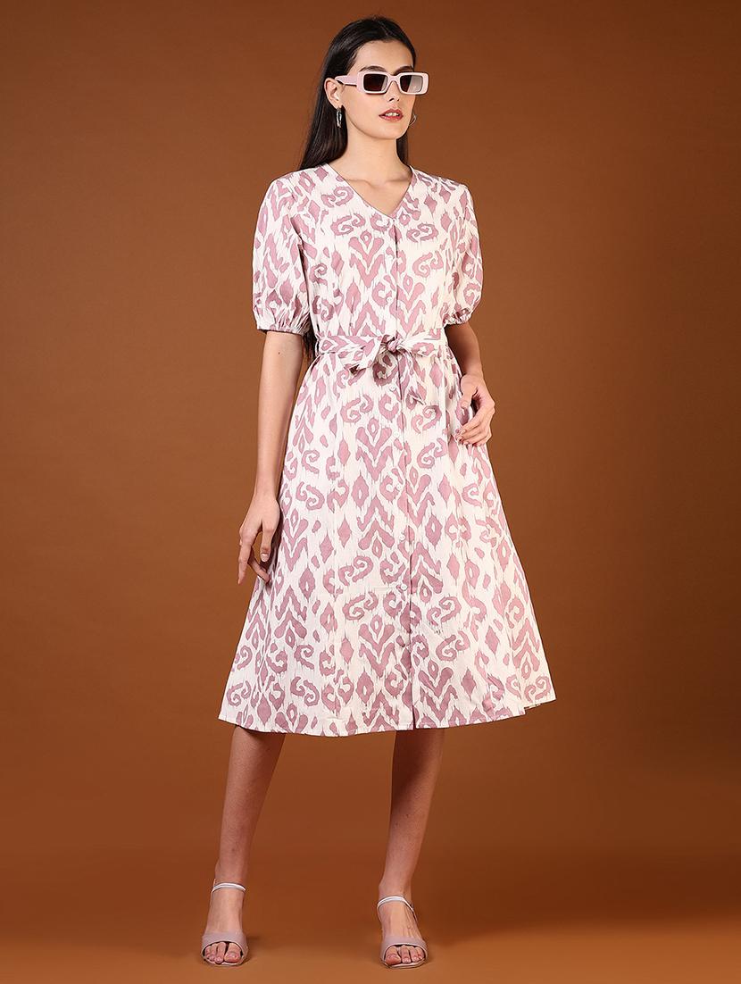 women printed puff sleeves a-line dress - 21766474 - Zoom Image - 0