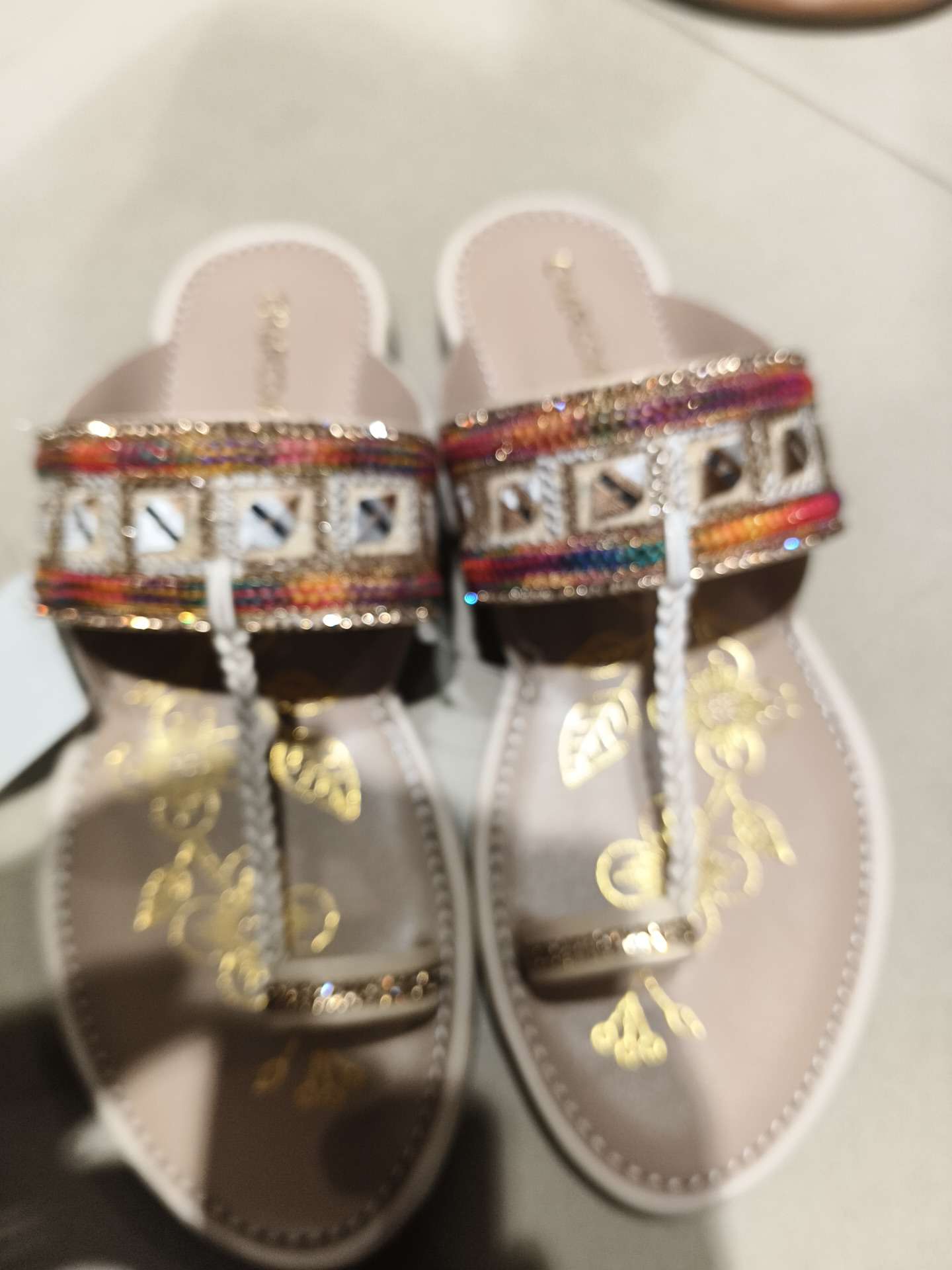 cream pu (polyurethane) flip flops - 21766477 -  Zoom Image - 0