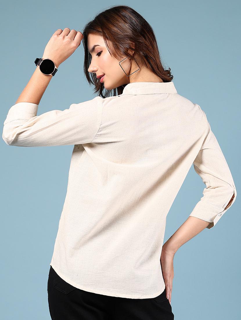 women off white embellished collared shirt - 21766528 - Standard Image - 3