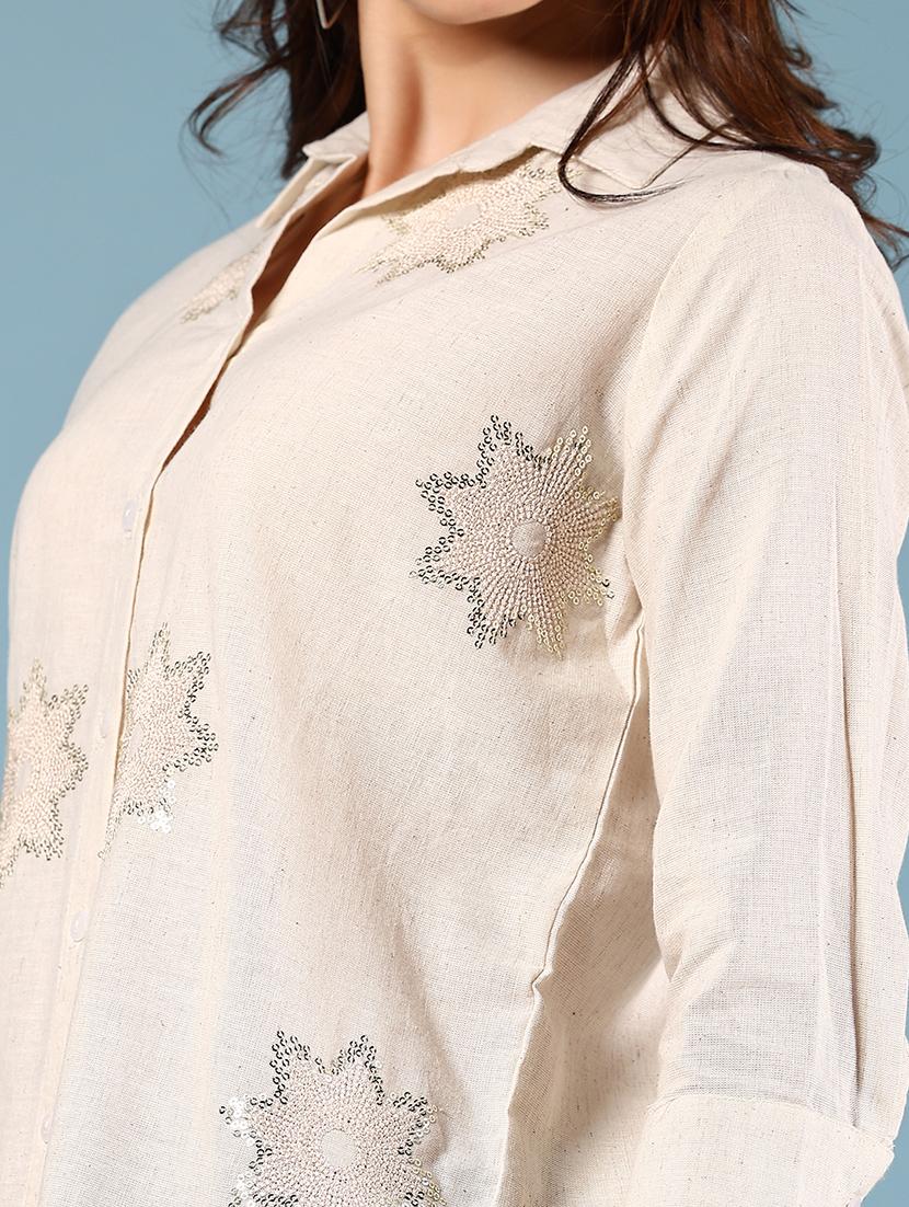 women off white embellished collared shirt - 21766528 - Standard Image - 5