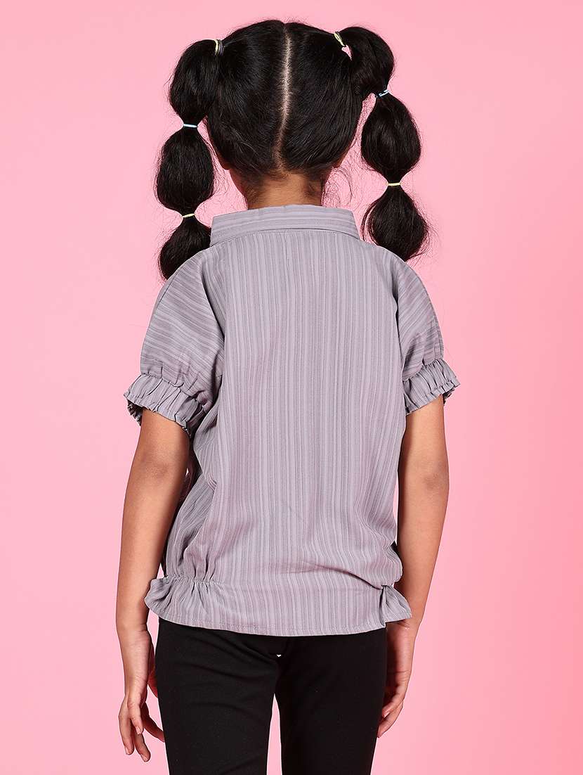 girls solid puff sleeve collared shirt - 21766557 - Standard Image - 3