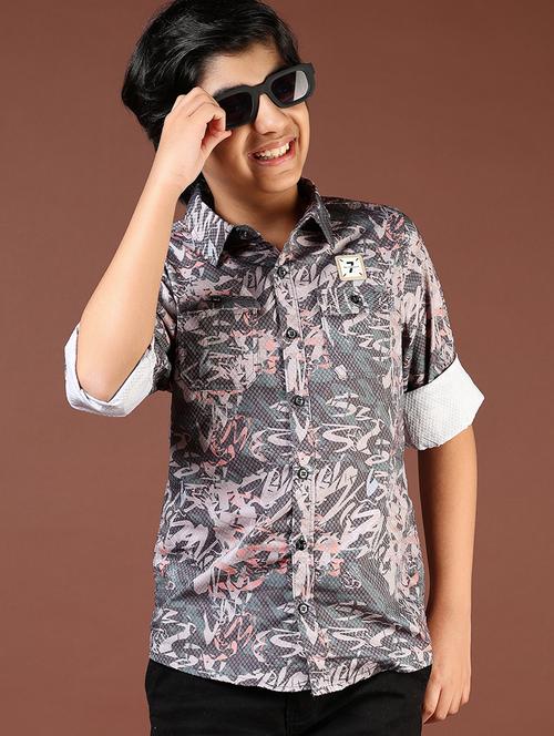 boys grey printed long sleeve casual shirt - 21766566 -  Standard Image - 0