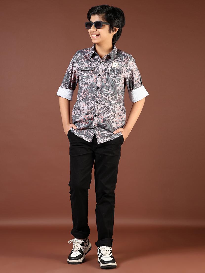 boys grey printed long sleeve casual shirt - 21766566 - Standard Image - 3