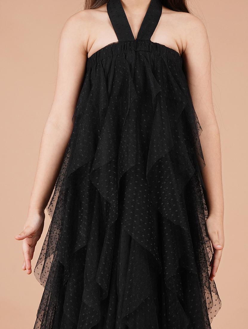 girls black self design halter neck ruffle dress - 21766669 - Standard Image - 5