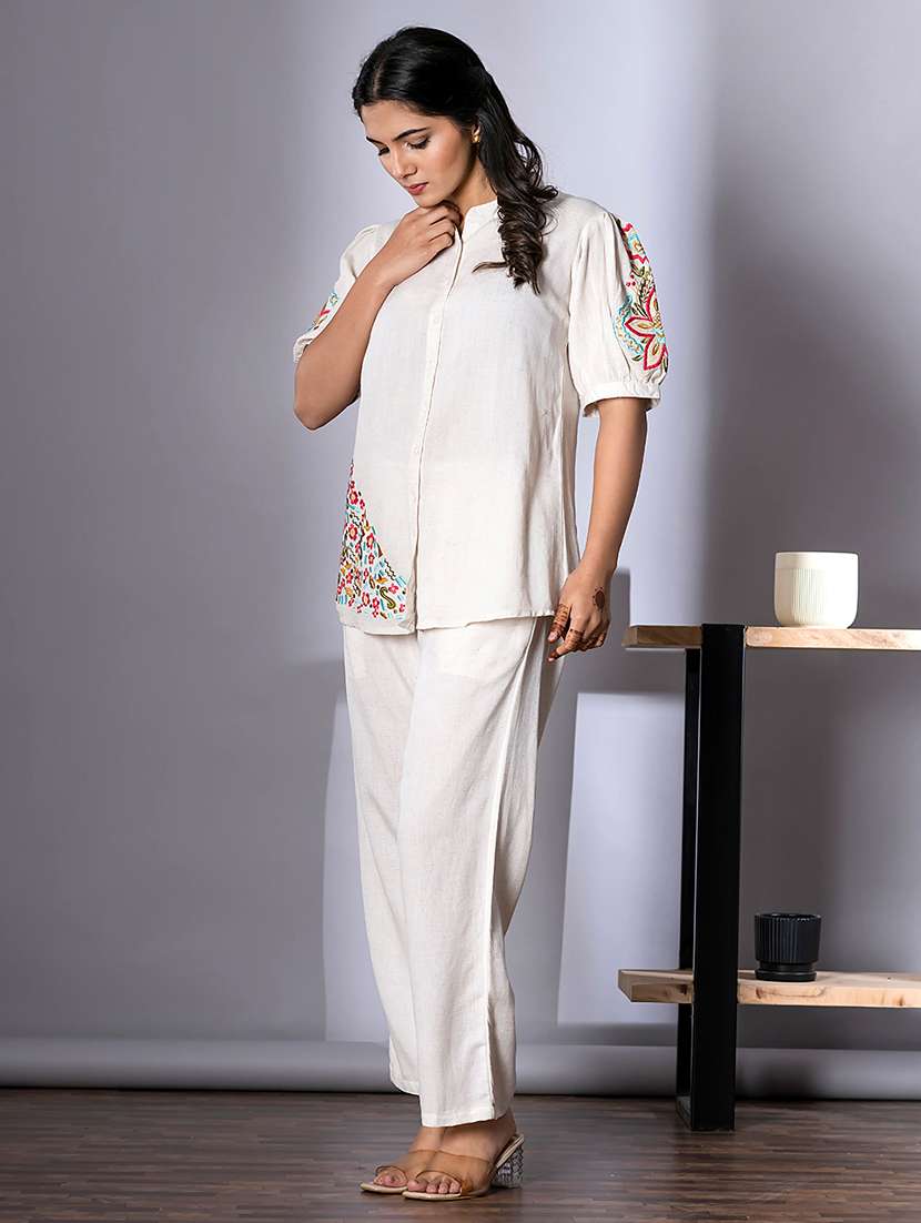 women embroidered short sleeve ethnic co-ord set - 21766719 - Standard Image - 3