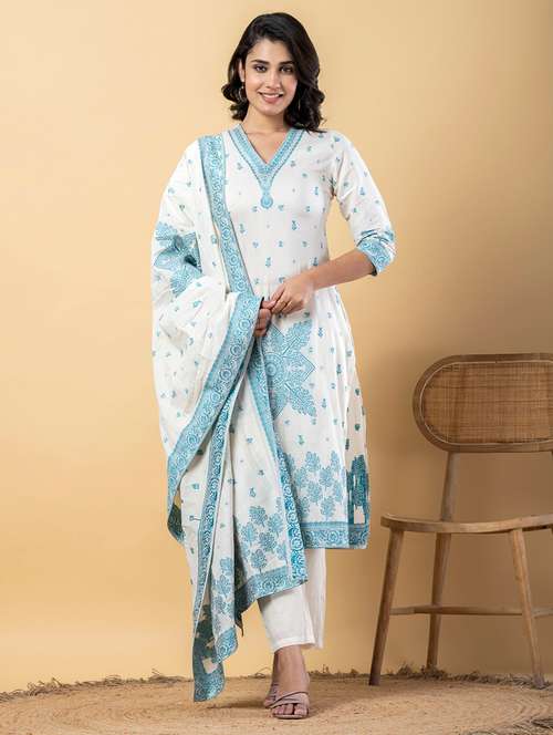 women three quarter sleeve kurta pant with dupatta set - 21766755 -  Standard Image - 0