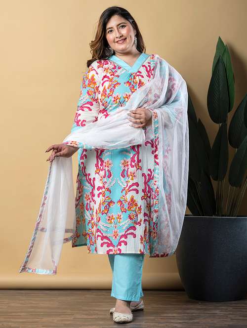 women three quarter sleeve kurta pant with dupatta set - 21766879 -  Standard Image - 0