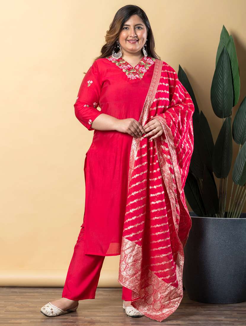 women three quarter sleeve kurta pant with dupatta set