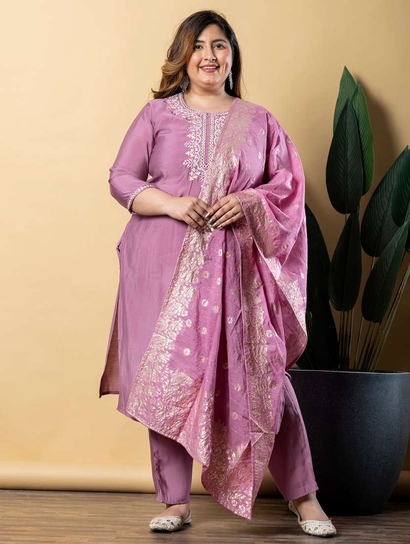 women three quarter sleeve kurta pant with dupatta set