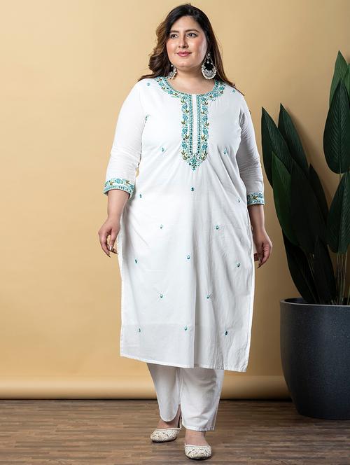 women plus size three quarter sleeve kurta pant set - 21766895 -  Standard Image - 0