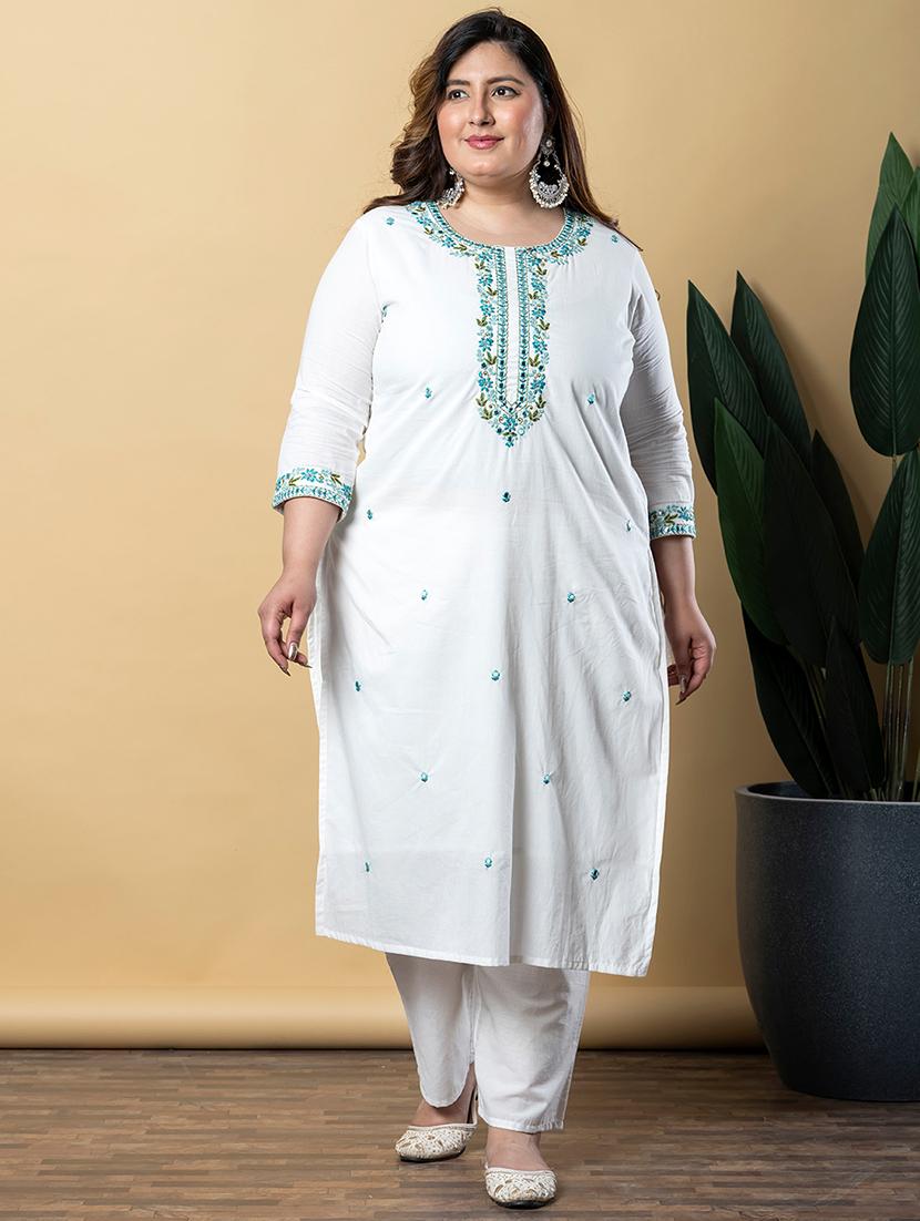 women plus size three quarter sleeve kurta pant set - 21766895 -  Zoom Image - 0