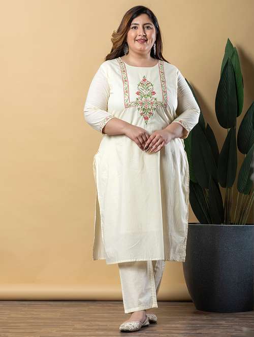 women plus size three quarter sleeve kurta pant set - 21766896 -  Standard Image - 0