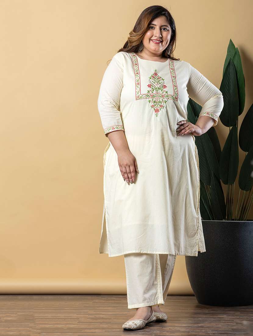 women plus size three quarter sleeve kurta pant set - 21766896 -  Standard Image - 3