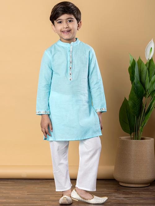boys solid long sleeves kurta pyjama set - 21766940 - Standard Image - 0
