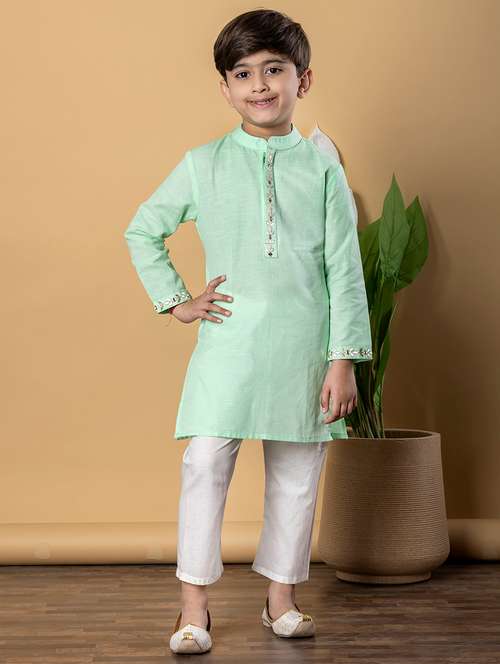 boys solid long sleeves kurta pyjama set - 21766941 -  Standard Image - 0
