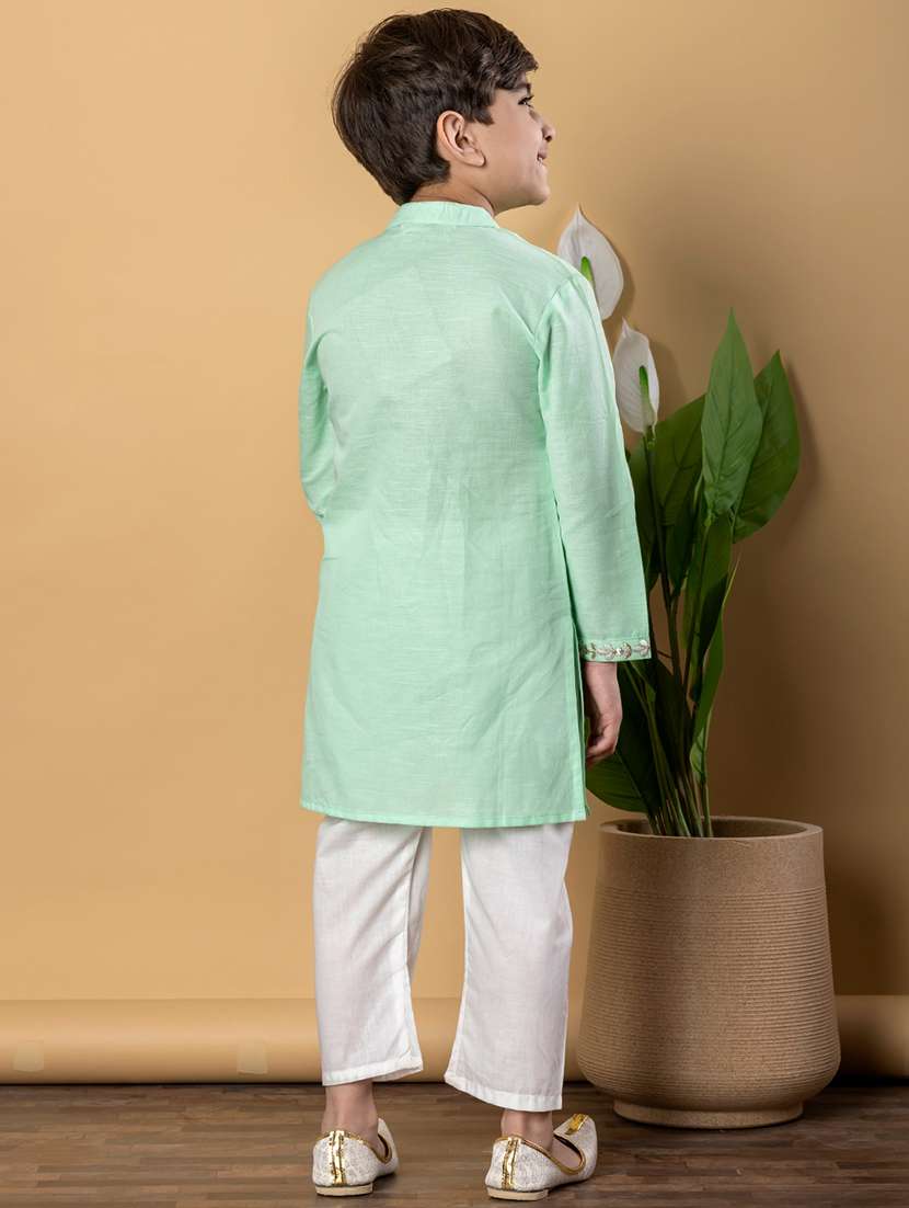 boys solid long sleeves kurta pyjama set - 21766941 -  Standard Image - 3