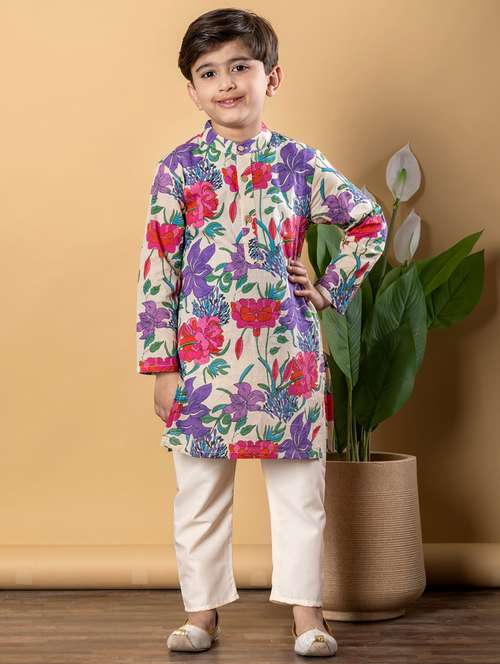 boys printed long sleeves kurta pyjama set - 21766943 -  Standard Image - 0