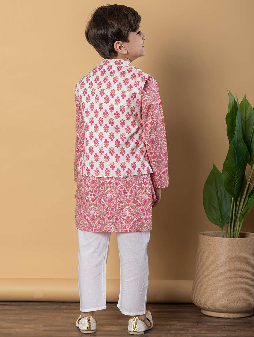 boys printed long sleeves kurta pyjama with jacket set - 21766949 -  Standard Image - 3