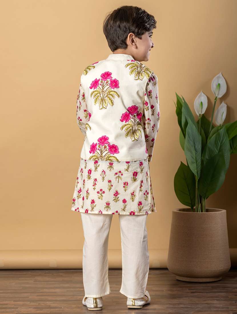 boys printed long sleeves kurta pyjama with jacket set - 21766950 - Standard Image - 3