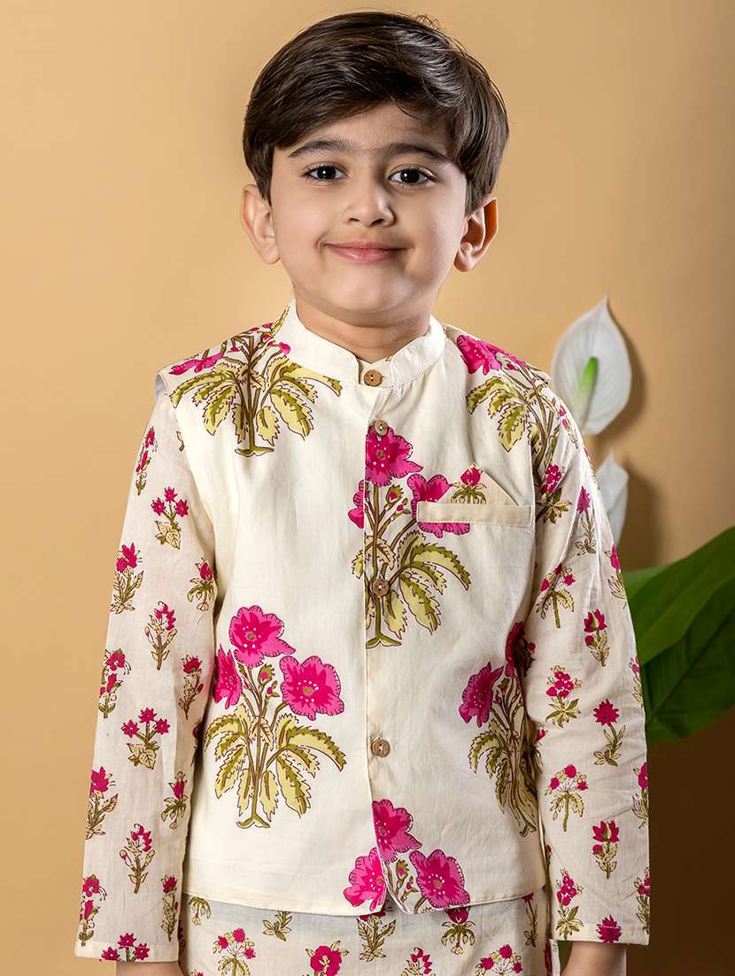 boys printed long sleeves kurta pyjama with jacket set - 21766950 - Standard Image - 5