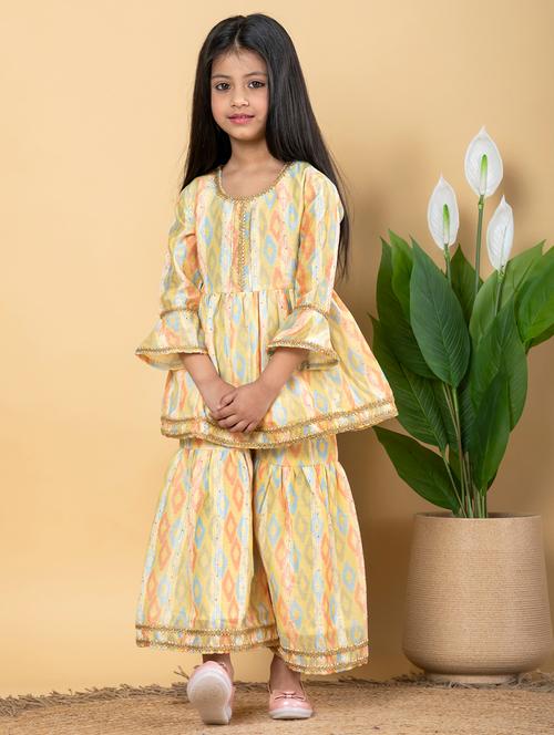 girls three quarter sleeve kurta sharara set - 21766969 - Standard Image - 0