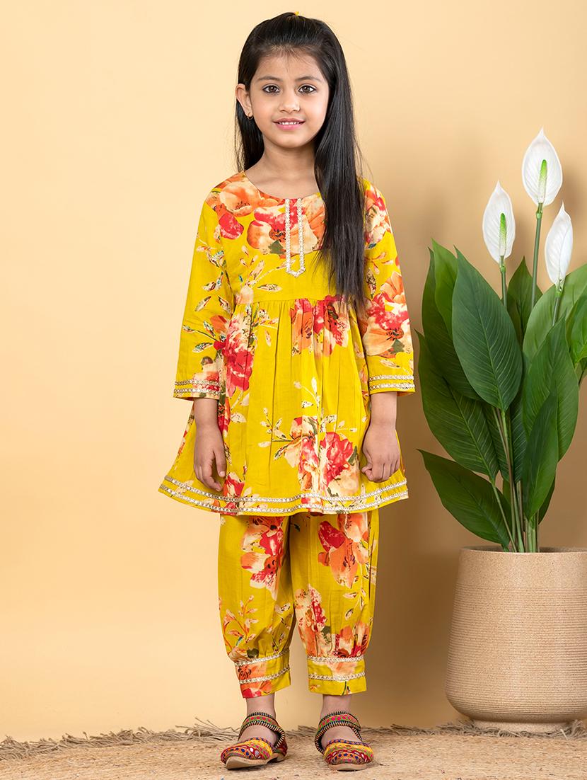 girls three quarter sleeve kurta salwar set - 21766970 -  Zoom Image - 0