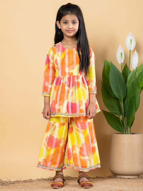 girls three quarter sleeve kurta sharara set - 21766972 -  Standard Image - 0