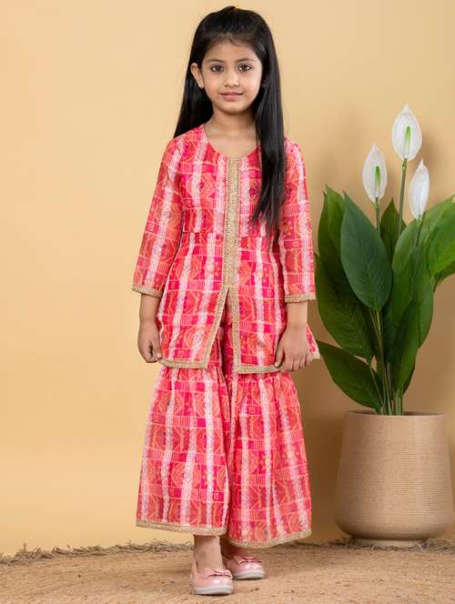 girls three quarter sleeve kurta sharara set - 21766973 -  Standard Image - 0