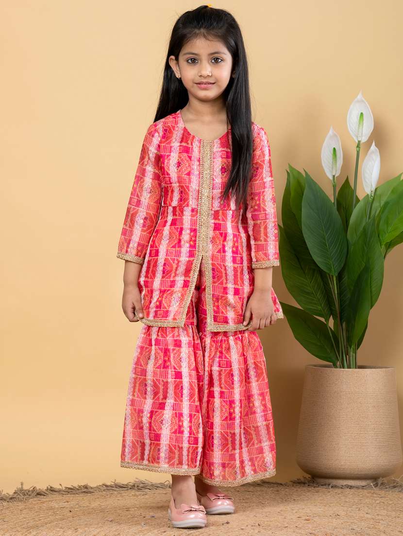 girls three quarter sleeve kurta sharara set