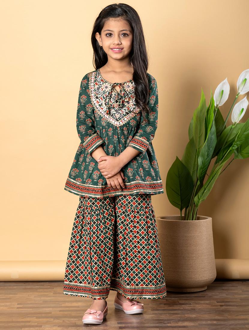 girls three quarter sleeve kurta sharara set - 21766975 -  Zoom Image - 0
