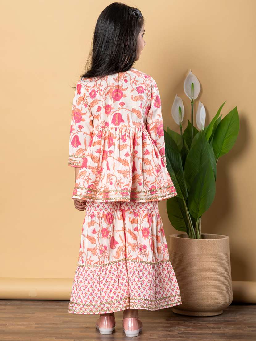 girls three quarter sleeve kurta sharara set - 21766976 -  Standard Image - 3
