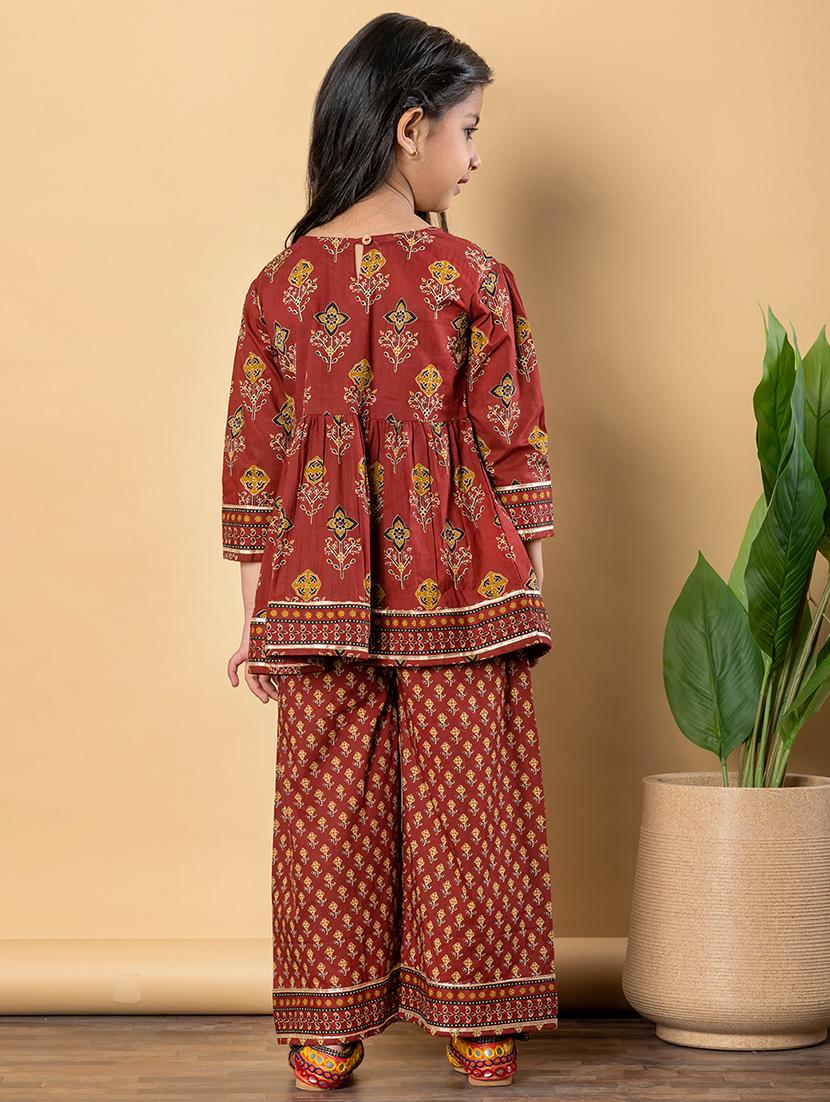 girls three quarter sleeve kurta palazzo set - 21766977 - Standard Image - 3