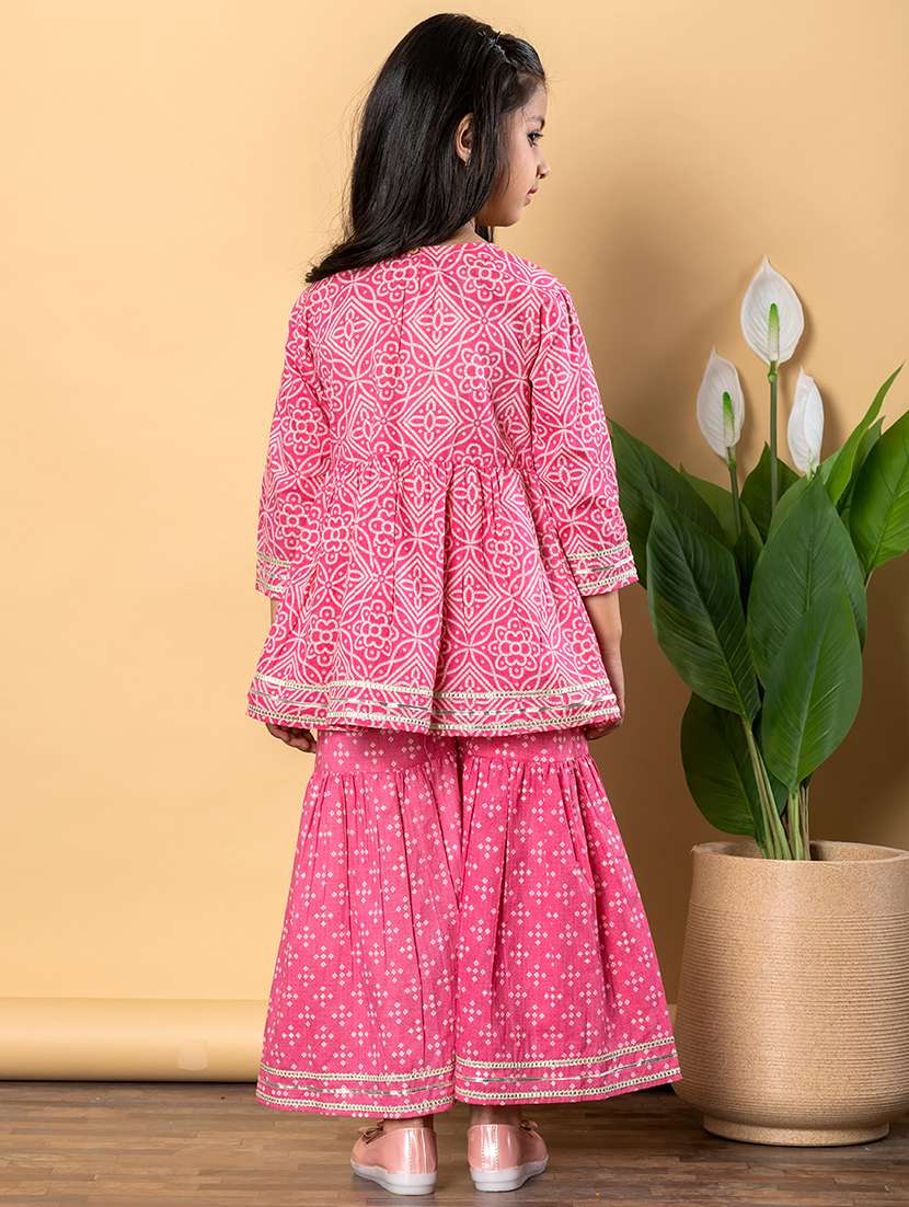 girls three quarter sleeve kurta sharara set - 21766979 - Standard Image - 3