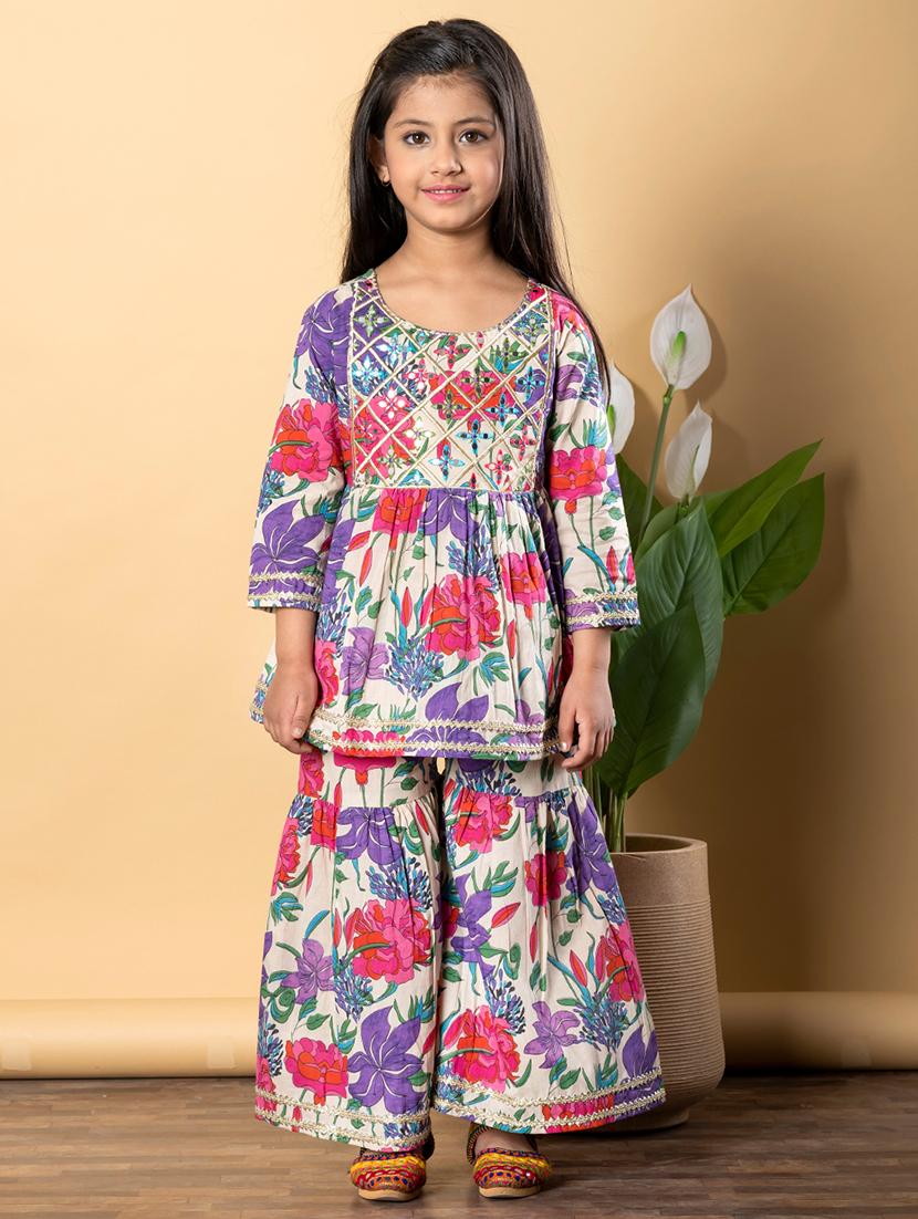 girls three quarter sleeve kurta sharara set - 21766984 -  Zoom Image - 0