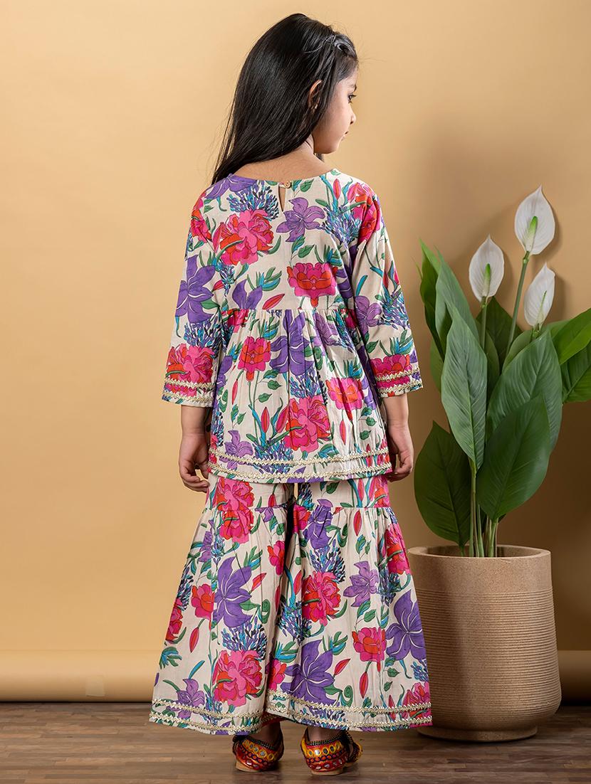 girls three quarter sleeve kurta sharara set - 21766984 - Standard Image - 3