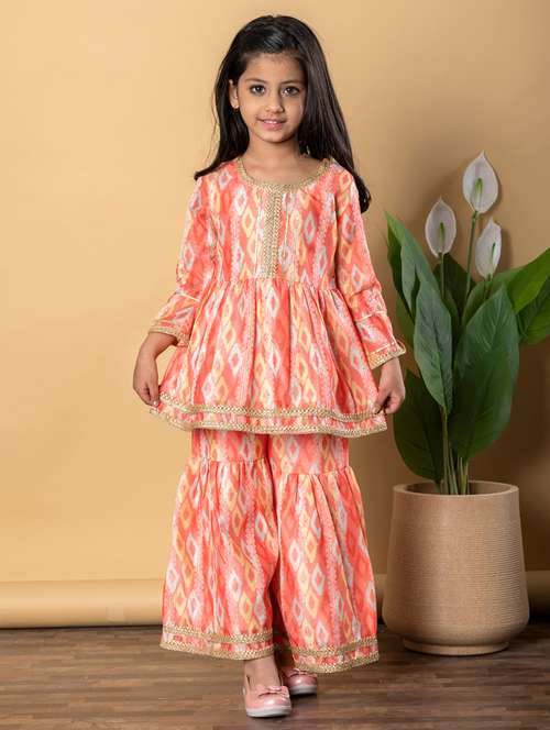girls three quarter sleeve kurta sharara set - 21766987 - Standard Image - 0