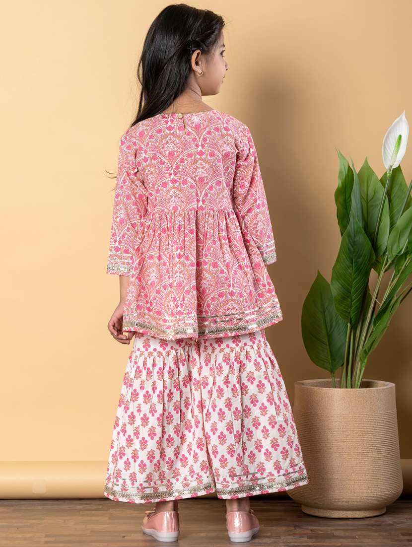 girls three quarter sleeve kurta sharara set - 21766989 -  Standard Image - 3