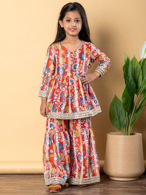 girls three quarter sleeve kurta sharara set - 21766992 -  Standard Image - 0