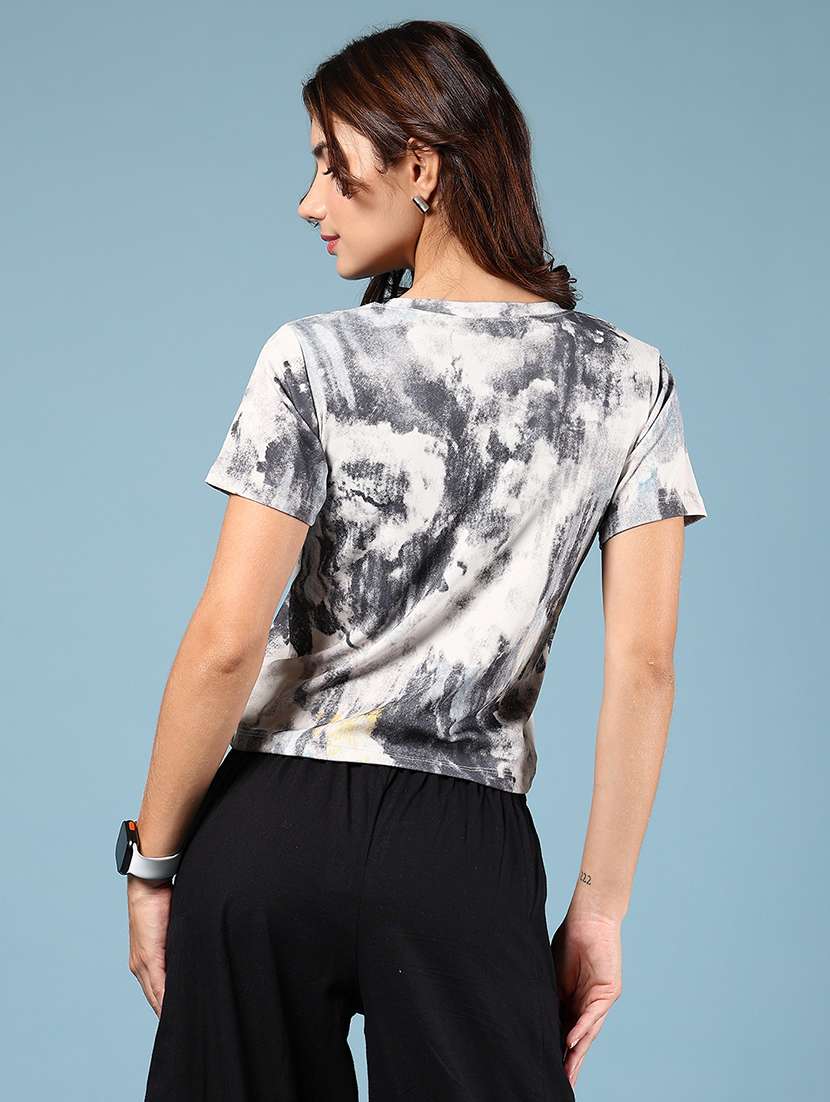 women tie & dye short sleeve crop t-shirt - 21767019 - Standard Image - 3