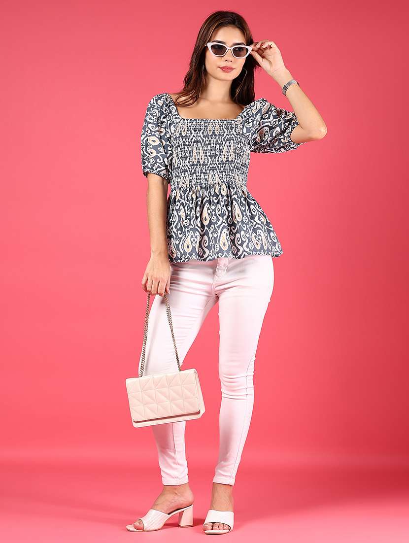 women printed puff sleeves peplum top - 21767029 -  Standard Image - 5