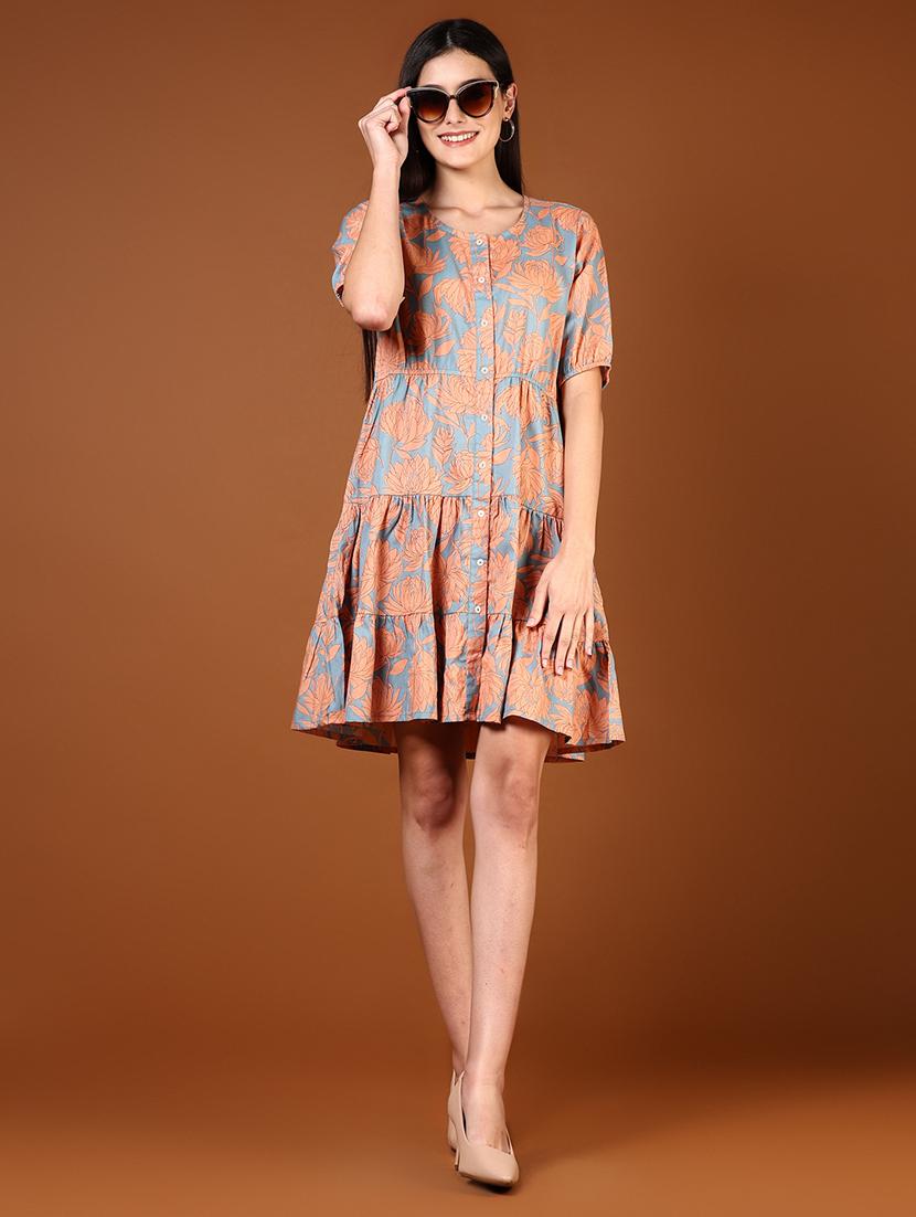 women floral printed round neck tiered dress - 21767039 - Zoom Image - 0